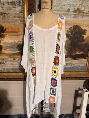 Boho Crochet-Trim White Swim Coverup
